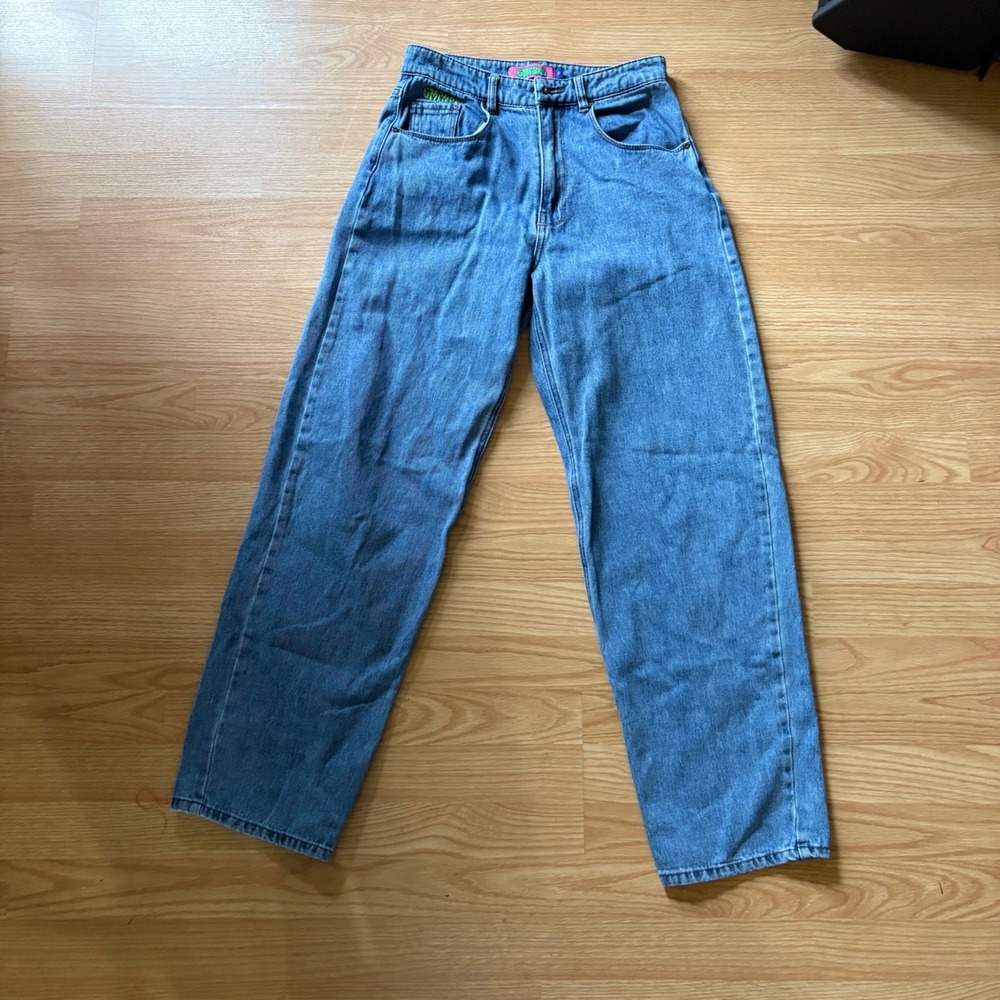 Empyre Tori High Waisted Wide Leg Skate Jeans Medium Wash Blue Size 5 28x30